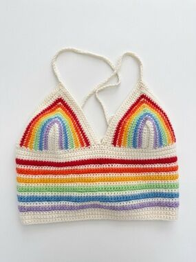 Handmade Crochet Rainbow Bralette Crop Top | Adjustable Tie Back Festival